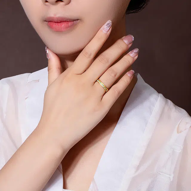 贝戈丽丝 甜美甜蜜 爱情见证甜蜜对戒 新中式国潮风格大气 轻奢精致 古法珐琅海誓山盟 足金 一口价 黄金戒指 男女同款情侣款