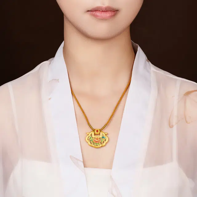 贝戈丽丝 新中式花开富贵如意锁包  宫廷风精致温婉古典优雅花卉创意设计 节日 #好运 足金 一口价 项链 女款