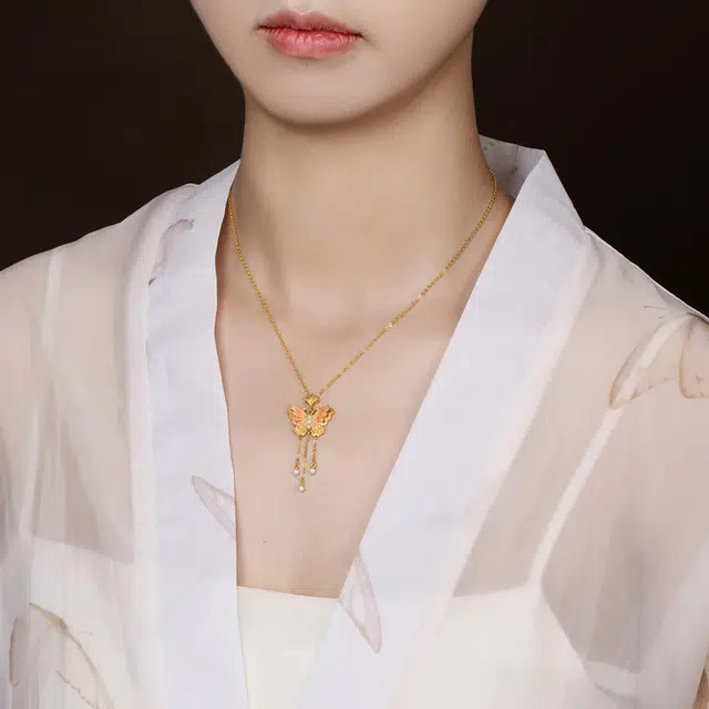 贝戈丽丝 轻奢时尚立体蝴蝶套链  日常百搭创意设计锁骨链  森系甜美少女恋爱约会氛围感 足金/珍珠 一口价 黄金项链 女款