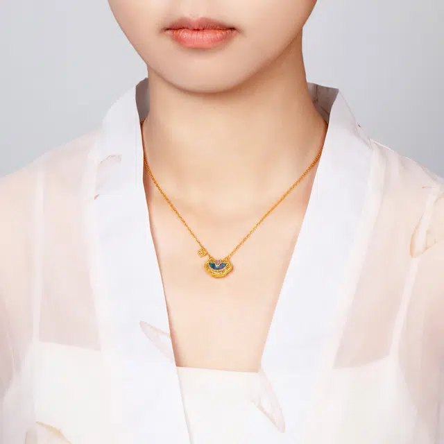 贝戈丽丝 新中式复古如意锁套链  古典精致民族风福禄吉祥平安锁颈饰 #好运 足金/螺钿 一口价 黄金项链 女款