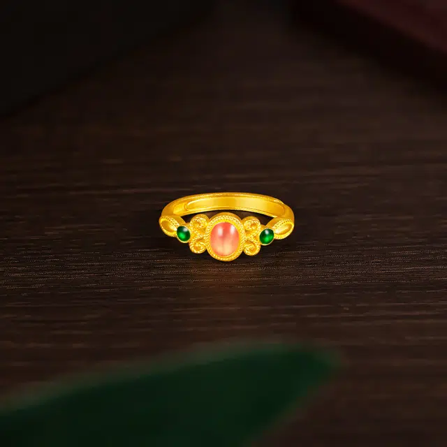 贝戈丽丝 古法宫廷风花形指环 精致轻奢复古典雅小众高级感手饰  日常显白佩戴#好运 足金/珐琅 一口价 黄金戒指 女款