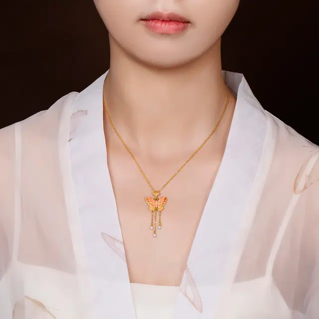 贝戈丽丝 轻奢时尚立体蝴蝶套链  日常百搭创意设计锁骨链  森系甜美少女恋爱约会氛围感 足金/珍珠 一口价 黄金项链 女款