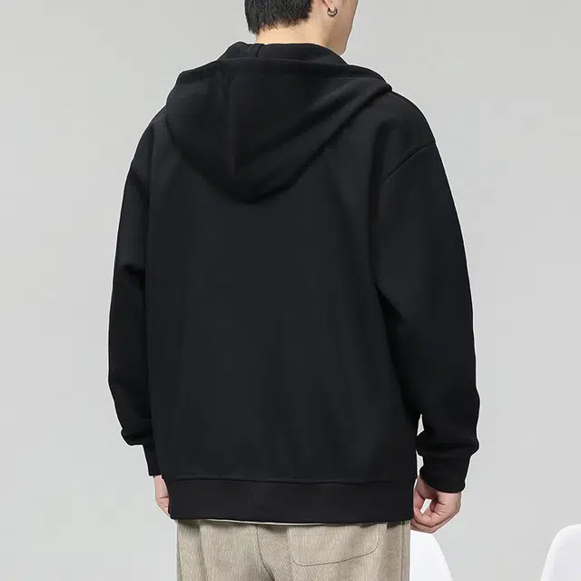 赞仕 重磅纯色连帽开衫休闲卫衣 男女同款