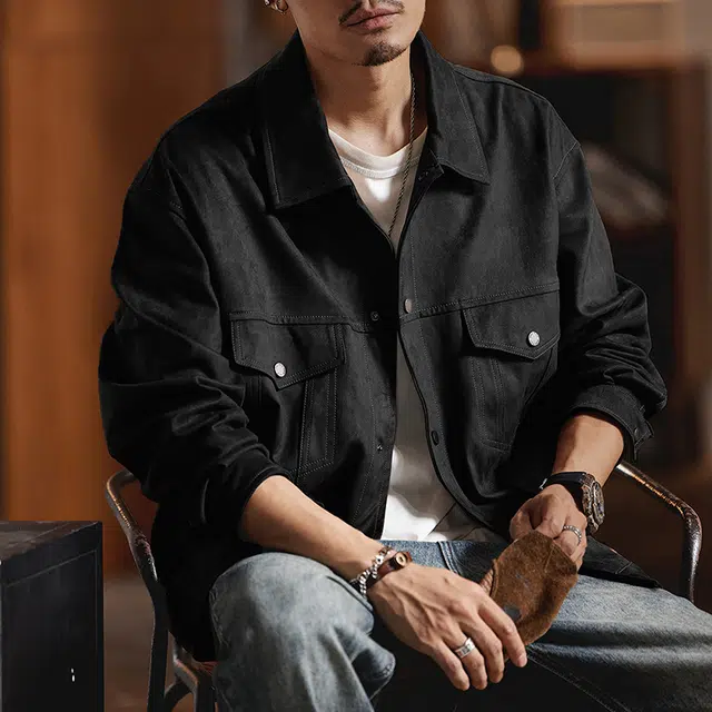 赞仕 美式复古工装机车小众纯色街头高级感痞帅百搭皮衣 男女同款