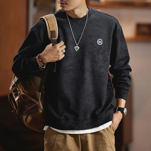 赞仕 重磅水洗圆领宽松大码长袖简约休闲卫衣 男女同款