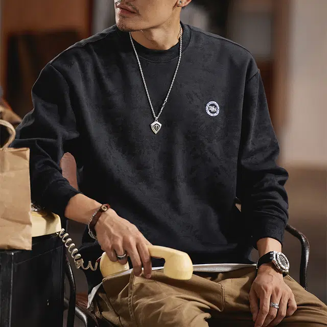 赞仕 重磅水洗圆领宽松大码长袖简约休闲卫衣 男女同款