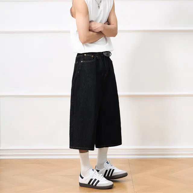 赞仕 阔腿七分裤休闲直筒宽松牛仔短裤 男女同款