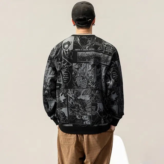 赞仕 小众漫画印花百搭宽松二次元动漫长袖卫衣 男女同款