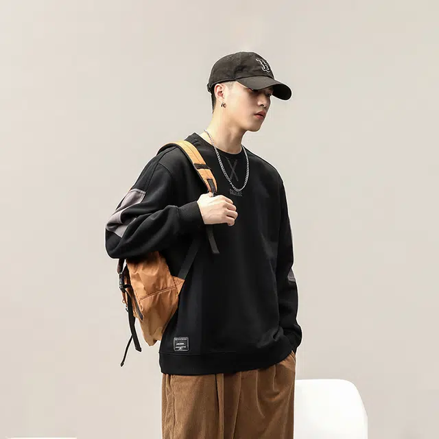 赞仕 美式拼接小众潮牌街头个性卫衣 男女同款 黑色