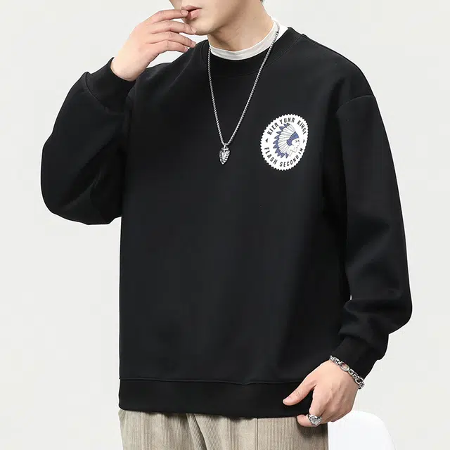 赞仕 美式休闲简约百搭圆领长袖卫衣 男女同款 黑色