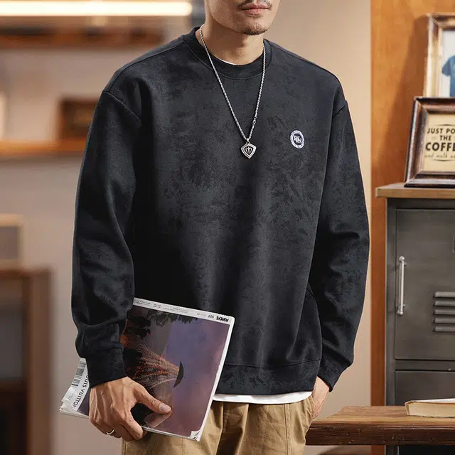 赞仕 重磅水洗圆领宽松大码长袖简约休闲卫衣 男女同款