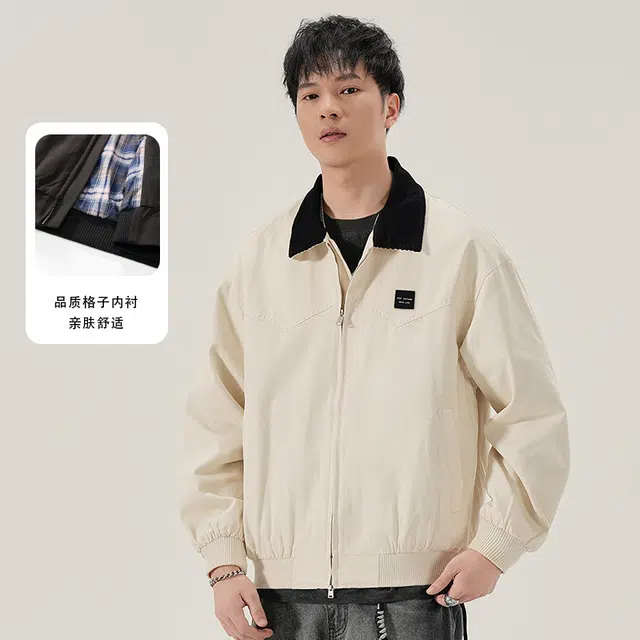 赞仕 格子内衬宽松百搭潮流夹克外套 男款
