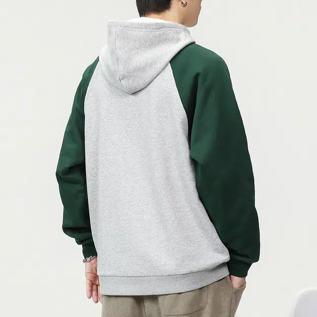 赞仕 美式拼接撞色加绒小众个性百搭连帽卫衣 男女同款