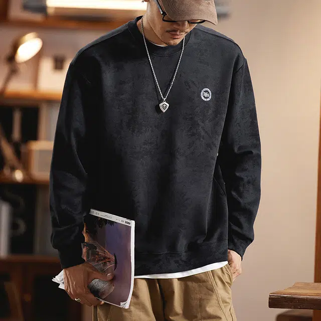 赞仕 重磅水洗圆领宽松大码长袖简约休闲卫衣 男女同款