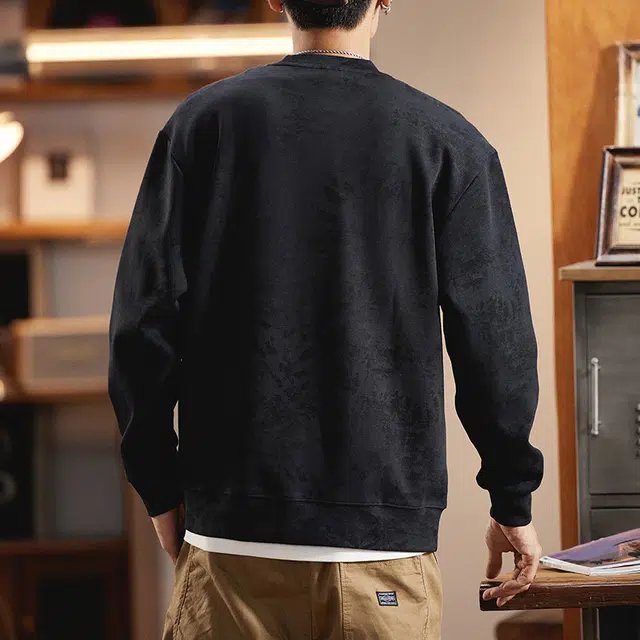 赞仕 重磅水洗圆领宽松大码长袖简约休闲卫衣 男女同款