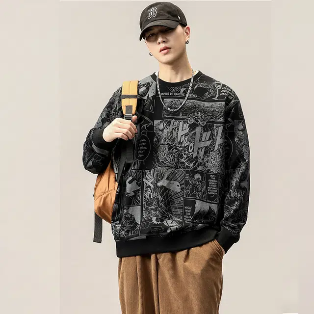 赞仕 小众漫画印花百搭宽松二次元动漫长袖卫衣 男女同款