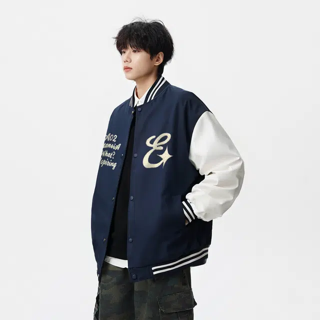 a02 Vintage Logo Flocked Baseball Jacket