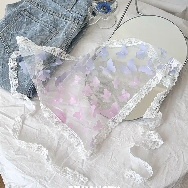 杨同学 蝴蝶蕾丝三角巾 涤纶 头巾 女款