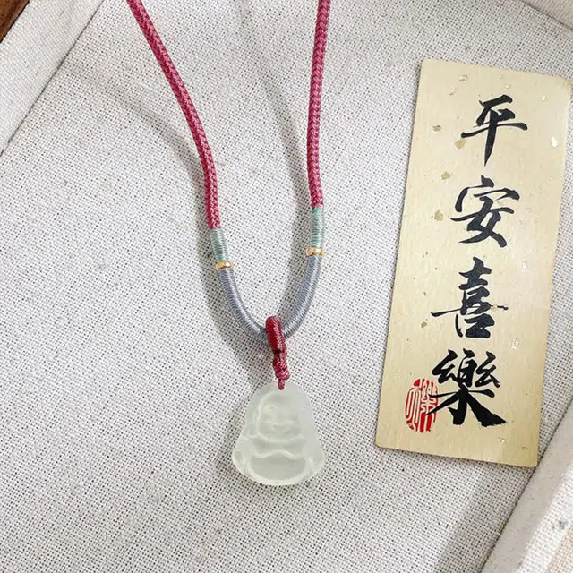 御龙镜 弥勒佛笑面佛大肚佛   国潮复古精致轻奢气质小众设计高级感平安无事佛简约锁骨链#好运 岫玉 吊坠 女款