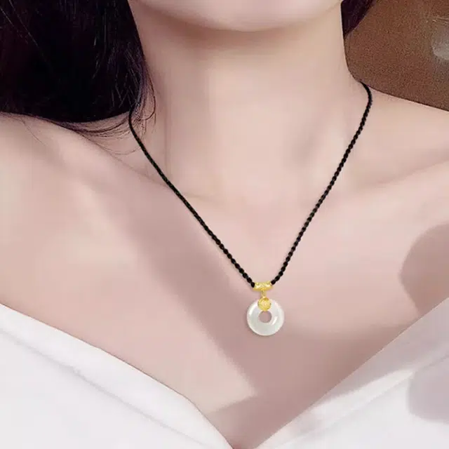 御龙镜 福运平安扣新中式复古民族风小众设计吉祥如意精致锁骨链 和田玉 项链 男女同款情侣款 青白玉