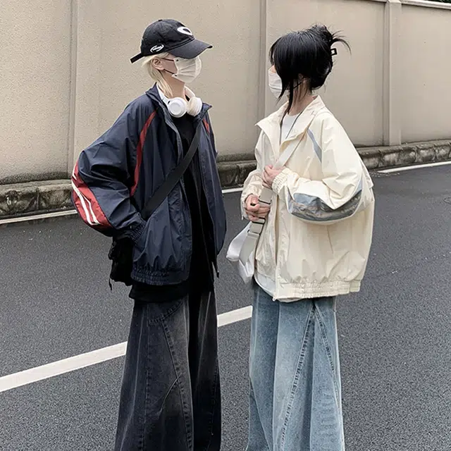 费尔岛上的猫 美式复古撞色立领百搭防风防水休闲长袖飞行员上衣夹克 男女同款