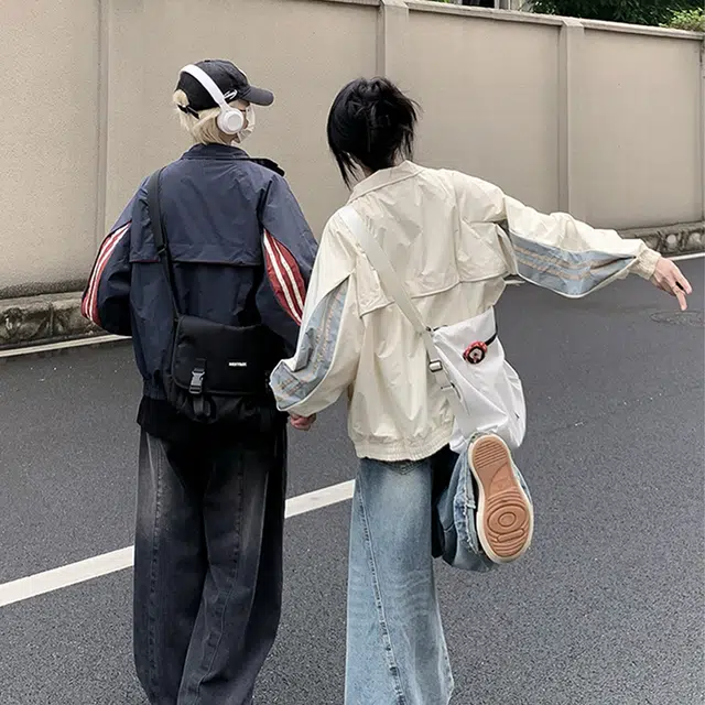 费尔岛上的猫 美式复古撞色立领百搭防风防水休闲长袖飞行员上衣夹克 男女同款