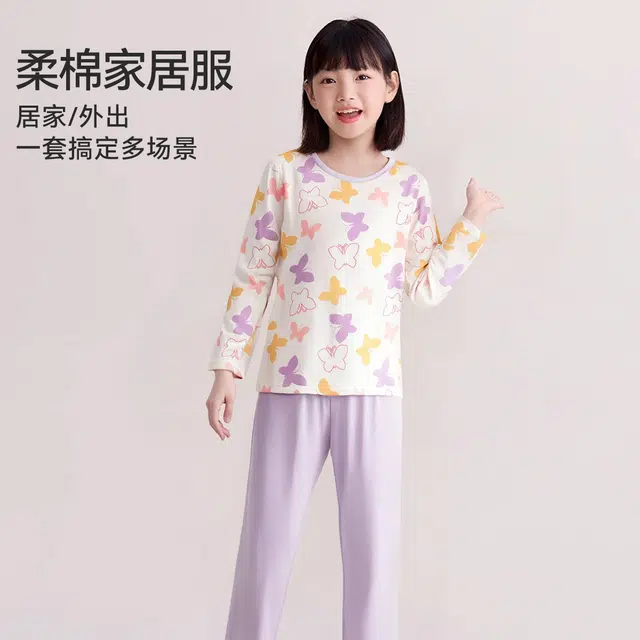 红豆家居服 满印亲肤柔软时尚 白色中小童