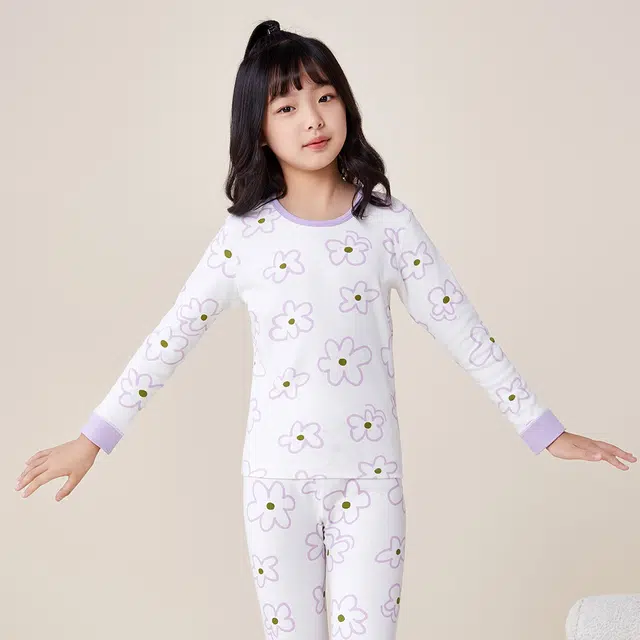 红豆 圆领舒适亲肤长袖上衣柔软松紧腰长裤内衣套装 浅云青少年