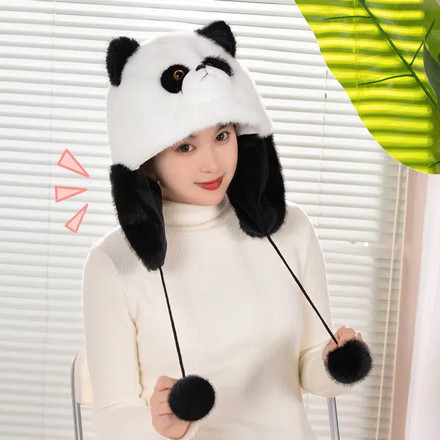 波比熊 卡通七仔熊猫帽子防风帽软萌可爱 治愈 玩偶周边