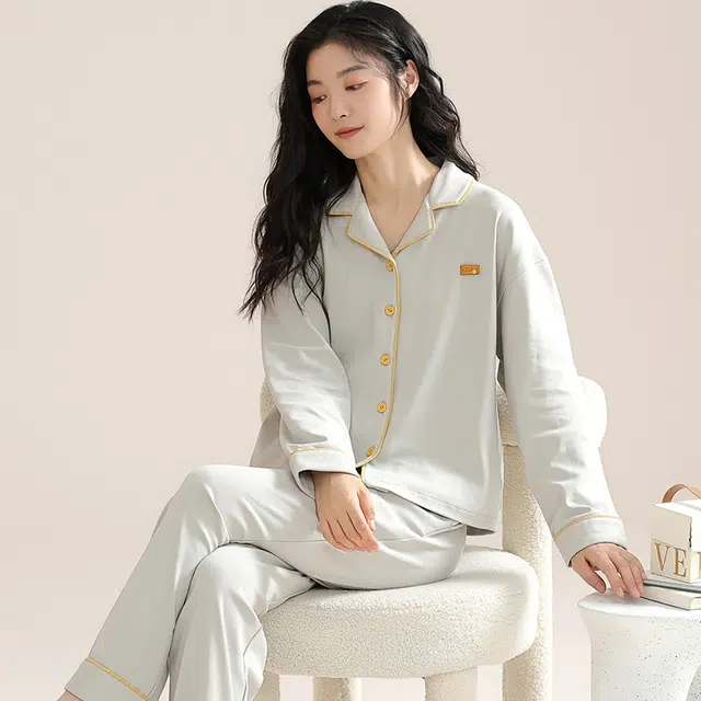 帕兰朵 简约可外穿上衣纯色长裤睡衣套装 女款 浅灰色
