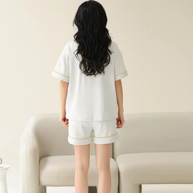 帕兰朵 休闲卡通套头纯棉短袖松紧腰短裤睡衣套装 女款 浅灰色