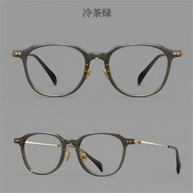 苍木优品 手作板材眼镜框 时尚冷茶色圆形框小框可佩防蓝光变色近视纯钛超轻小众眼镜 方形 光学镜架 男女同款情侣款