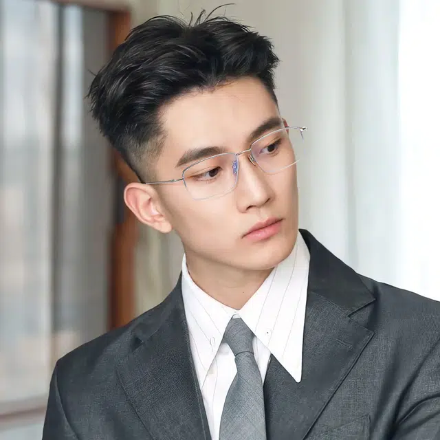 【可配度数】 苍木优品 时尚斯文商务半框防蓝光近视眼镜男士超轻纯钛大脸男士眼镜架 钛 方形 功能性眼睛 男款