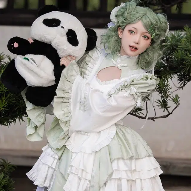豹了个猫 一曲青竹大全套中华娘中华风刺绣新中式可爱国风围裙洛丽塔长袖萝莉装 女款