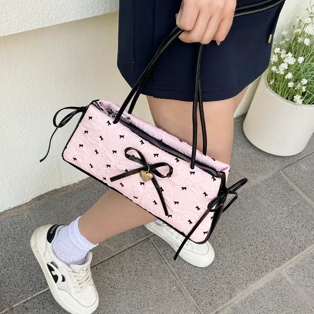 奕旅 小众通勤时尚蝴蝶结 涤纶 单肩包 女款 白色/粉色