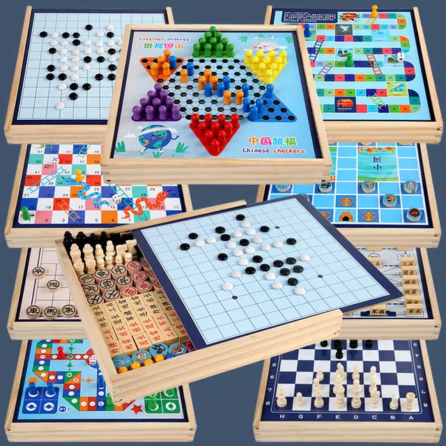 酷毛鸭 磁吸五子棋飞行棋 跳棋象棋类多功能棋盘合一带磁性套装多功能棋