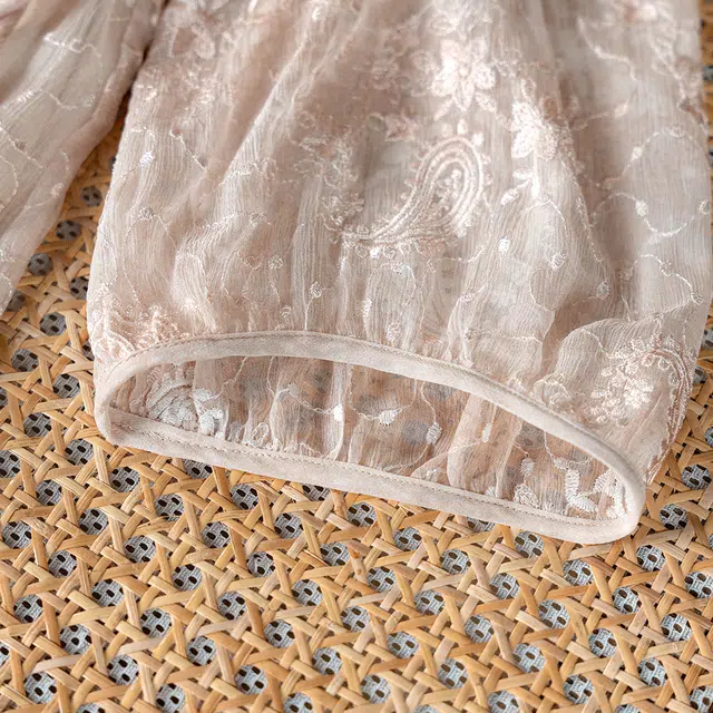 着西 高端粉色重工桑蚕丝短袖连衣裙 女款 香槟粉