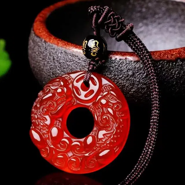 识恩 设计师款简约新中式古风进宝瑞兽 玛瑙 玉石项链 男女同款情侣款