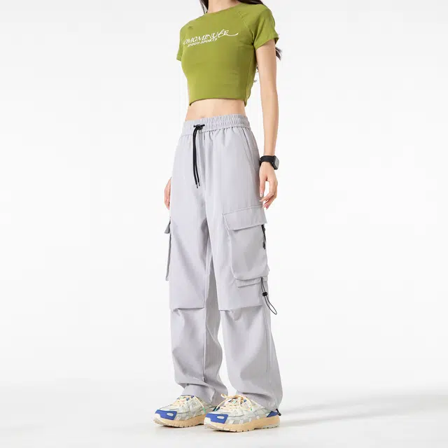 潮牌美式机能风纯色直筒运动裤男女复古宽松潮流百搭长裤冲锋裤 青少年