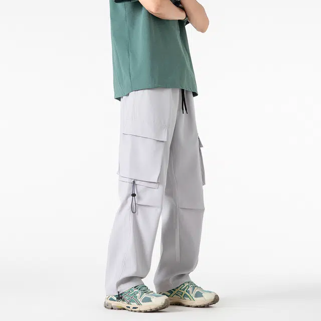 潮牌美式机能风纯色直筒运动裤男女复古宽松潮流百搭长裤冲锋裤 青少年