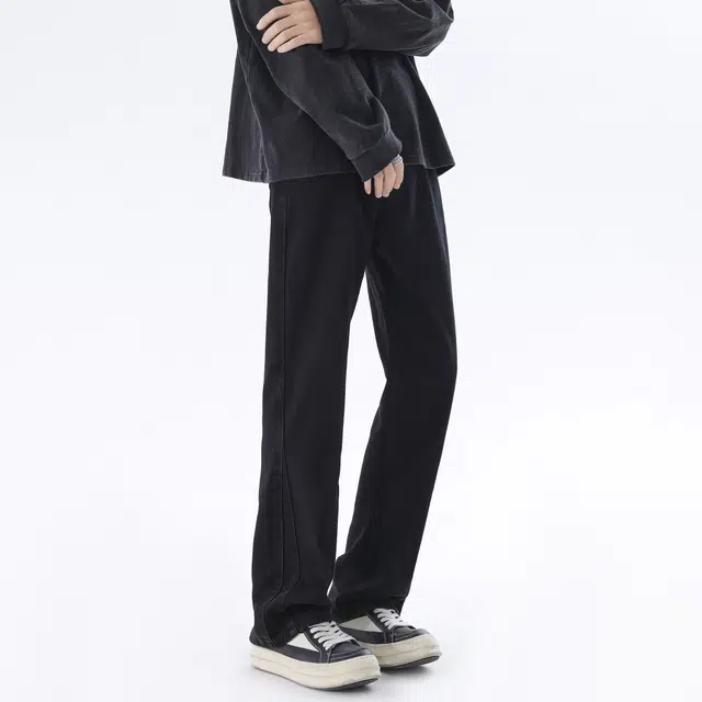 中国航天 美式复古高街水洗做旧废土风弯刀裤高级感窄版设计中腰显高显瘦修身通勤日常潮流百搭垂感直筒微喇牛仔裤 男女同款