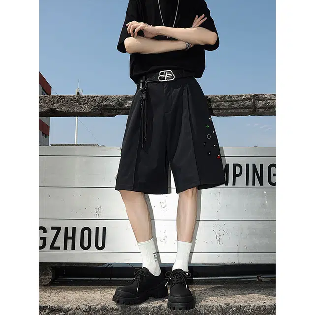 中国航天 美式简约机能大口袋纯色百搭透气高街风宽松五分休闲短裤 男女同款