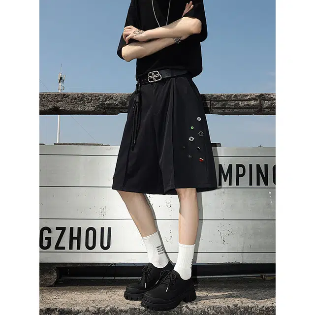 中国航天 美式简约机能大口袋纯色百搭透气高街风宽松五分休闲短裤 男女同款