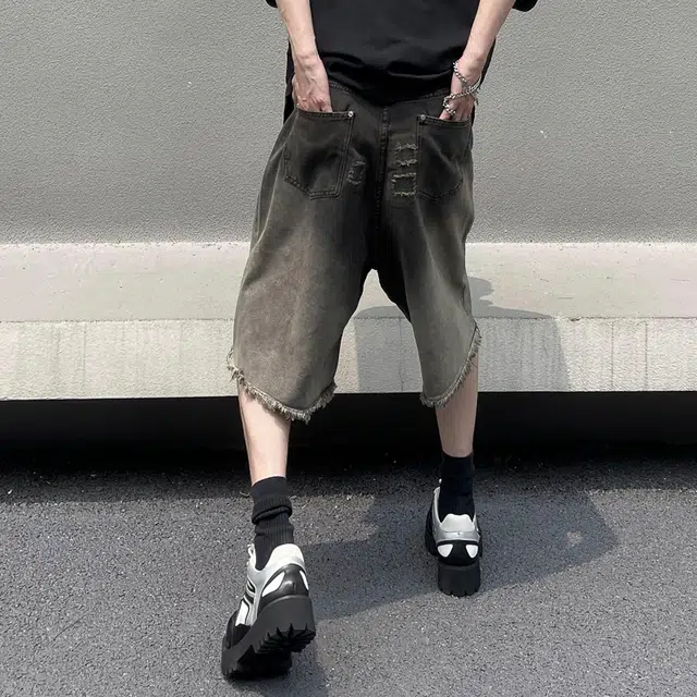 中国航天 美式复古百搭潮流高街宽松直筒休闲运动五分城市户外牛仔短裤 男女同款