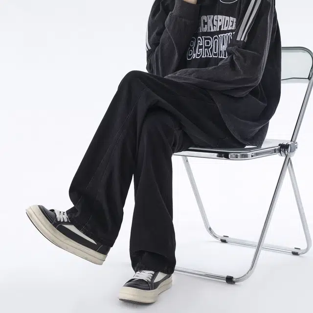 中国航天 美式复古高街水洗做旧废土风弯刀裤高级感窄版设计中腰显高显瘦修身通勤日常潮流百搭垂感直筒微喇牛仔裤 男女同款