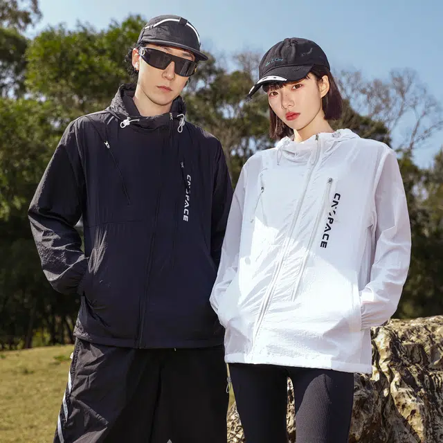 中国航天 凉感科技吸湿排汗薄款户外运动训练跑步皮肤衣开衫休闲宽松纯色连帽 超轻透气防紫外线防晒服 男女同款