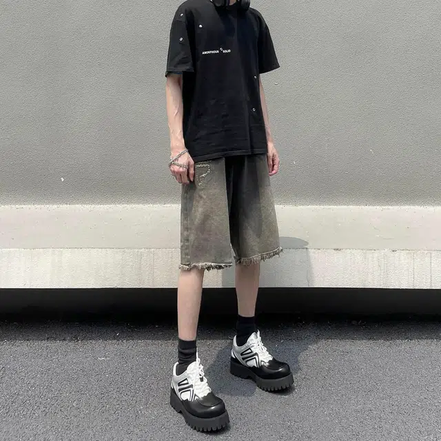 中国航天 美式复古百搭潮流高街宽松直筒休闲运动五分城市户外牛仔短裤 男女同款