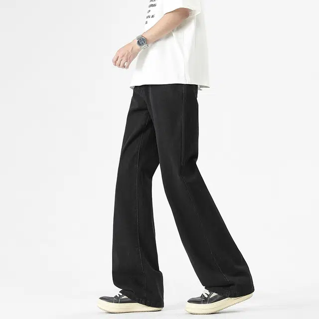 中国航天 美式复古高街水洗做旧废土风弯刀裤高级感窄版设计中腰显高显瘦潮流时尚通勤基础款百搭休闲垂感柔软透气弹力微喇牛仔裤 男女同款