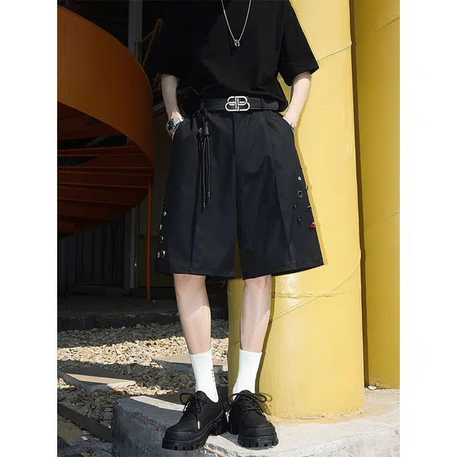 中国航天 美式简约机能大口袋纯色百搭透气高街风宽松五分休闲短裤 男女同款