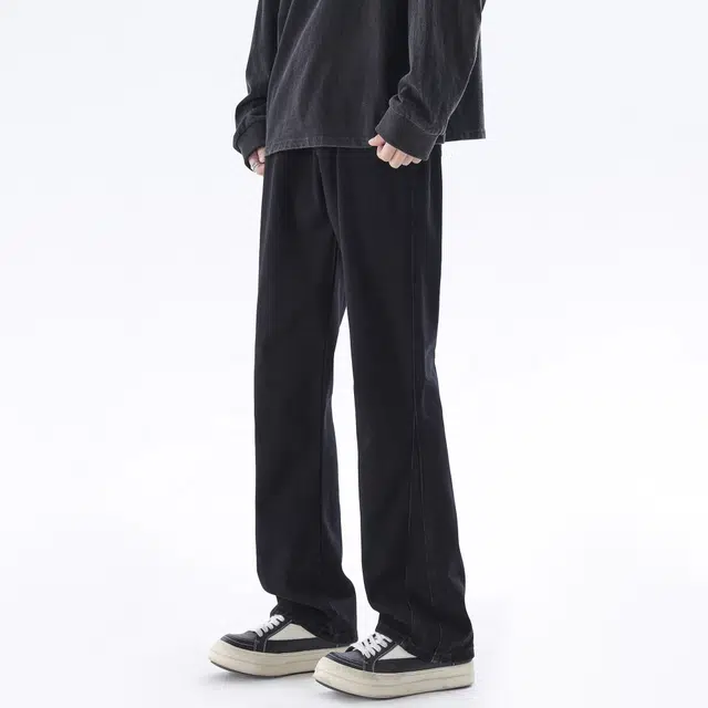 中国航天 美式复古高街水洗做旧废土风弯刀裤高级感窄版设计中腰显高显瘦修身通勤日常潮流百搭垂感直筒微喇牛仔裤 男女同款